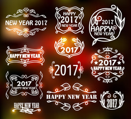 Vector vintage neon frames for happy new year