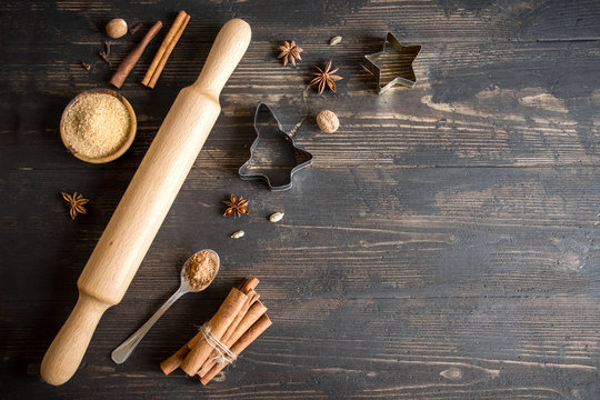 Christmas bakery background with spices