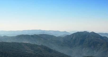 Fototapeta premium Panoramic of mountain peak at Kew Mae Pan nature trail viewpoint at Doi Inthanon , Chaingmai ,Thailand.