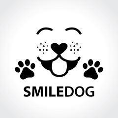 smile dog face with heart nose shape with paw - obrazy, fototapety, plakaty