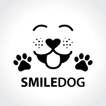 Smile Dog Face With Heart Nose Shape With Paw