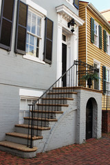 A front door entrance to a colonial style house. American colonial architecture, Old Town Alexandria VA