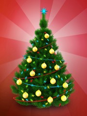 3d dark green Christmas tree over red