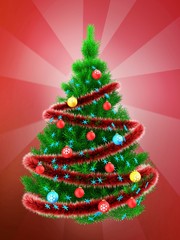 3d vibrant Christmas tree over red
