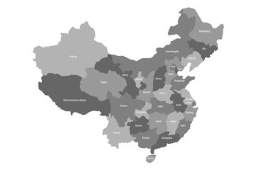 Political map of chinese provinces. Grey vector illustration.