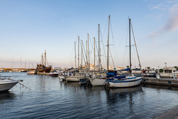 Fototapeta na wymiar Hundreds of yachts sailing in the port of Monastir in Tunisia.