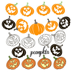 Pumpkins. Isolated vector elements for Halloween on a white background. Different variants.