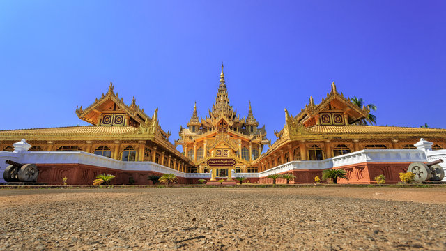 The palace of the king in Myanmar in the past. Kambawzathardi golden palace. Kambodza Thadi Palace (Palace of Bayinnaung), Kanbawzathadi Palace in Bago, Myanmar