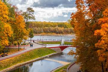 Fototapeta na wymiar autumn landscape. Beautiful multicolored trees on the background of the river.