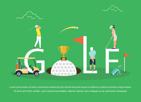 Vector illustration of young people playing Golf.
