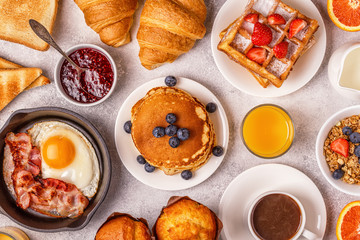 Delicious breakfast on a light table.