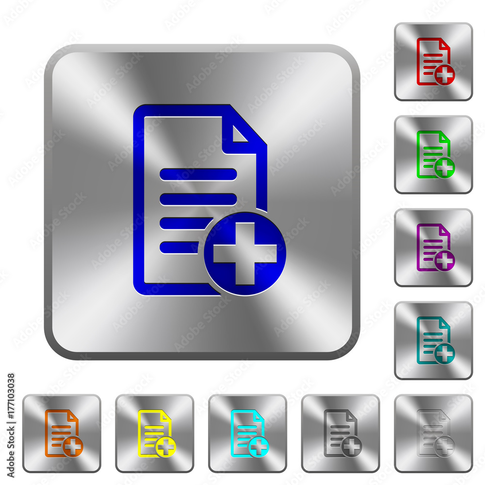 Aufkleber add new document rounded square steel buttons
