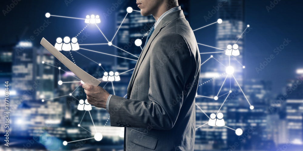 Poster concept of modern business networking that connect and cooperate