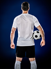 Obraz premium one caucasian soccer player man isolated on black background