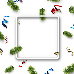 White Christmas square background with serpentine.