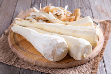 Purified parsnip on a cutting board