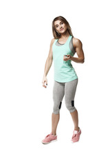 Fitness girl posing on white background isolated