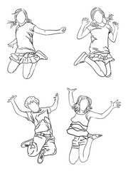 Kids jumping, line art 01. Good use for symbol, logo, web icon, mascot, sign, or any design you want.