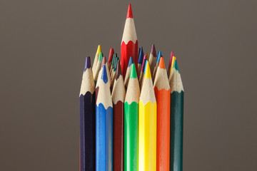 Set of colored pencils, gray background