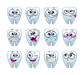 Cartoon teeth characters with different emotions.
