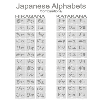 Set of monochrome icons with combinations of hiragana and katakana for your design