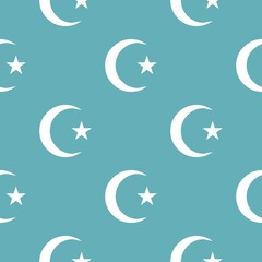 Fototapeta na wymiar Islamic crescent moon pattern seamless blue