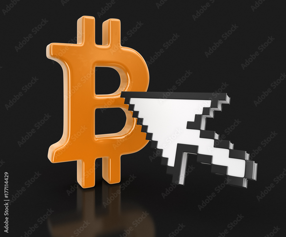 Poster cursor and bitcoin sign. image with clipping path