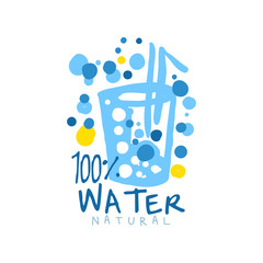 Hand drawn glass of water with a straw and air bubbles logo