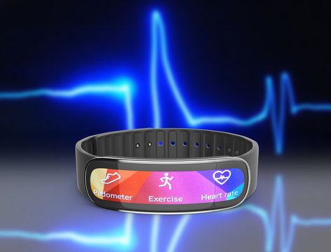 fitness bracelet smart watch isolated on pulse line background 3d