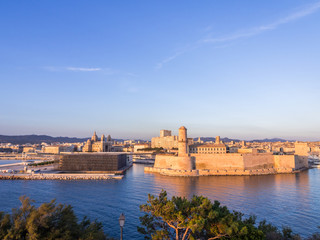 Saint Jean Castle and Cathedral de la Major and the Vieux port in Marseille, France