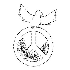 emblem with peace symbol and dove icon over white background vector illustration