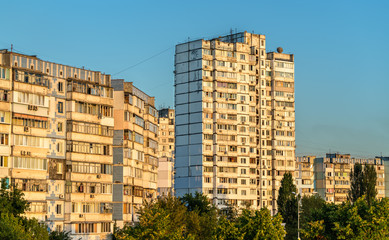 Soviet-era residential buildings in Troieschyna, a large neighborhood of Kiev, Ukraine