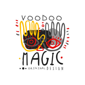 Voodoo African and American magic logo with hands and face