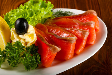 Sliced salmon
