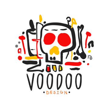 Voodoo African and American magic logo with mystic skull