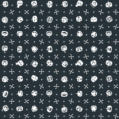 Halloween background. Seamless pattern design. Black and white color theme. Vector illustration