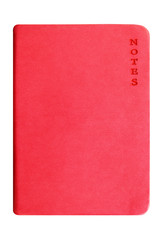 Red leather notebook isolated on white background.