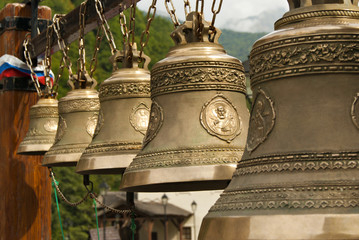 Obraz premium RUSSIA, SOCHY - september 27, 2017: row of traditional Orthodox bells of different sizes in the bell gable