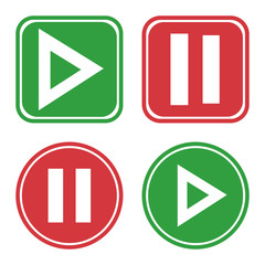 Multimedia buttons set. Red and green play button icon. Vector illustration