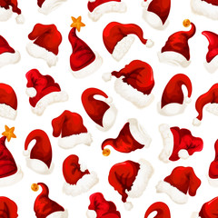 Santa red hats Christmas seamless pattern