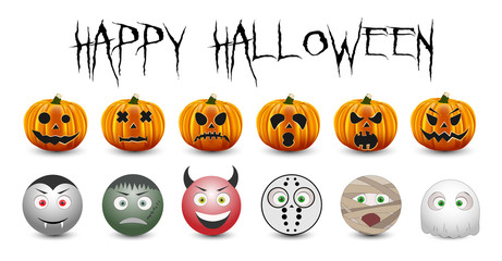 Cute Halloween icons set. Vector illustration.
