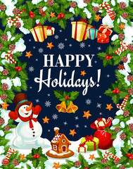 Happy winter holidays vector gifts greeting card