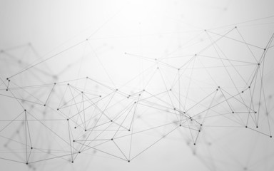 3D Abstract Polygonal Space Black and White Background with Grey Low Poly Connecting Dots and Lines. Endless Mesh Representing Internet Connections in Cloud Computing.