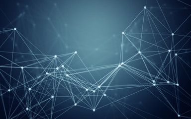 3D Abstract Polygonal Space Blue Background with White Low Poly Connecting Dots and Lines. Endless Mesh Representing Internet Connections in Cloud Computing.