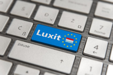 Blue key Enter Luxembourg Luxit with EU keyboard button on modern text communication board
