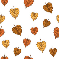 Seamless pattern with autumn birch leaves. Vector illustration.
