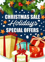 Christmas holiday sale gifts offer vector poster