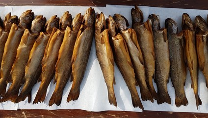 smoked fish fishmarket food market trouts eating