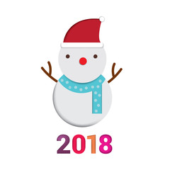 Snowman, color paper cut style with white background, vector illustration