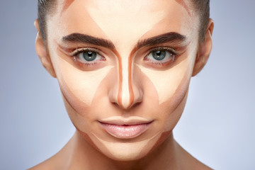 Closeup of woman with contouring on face
